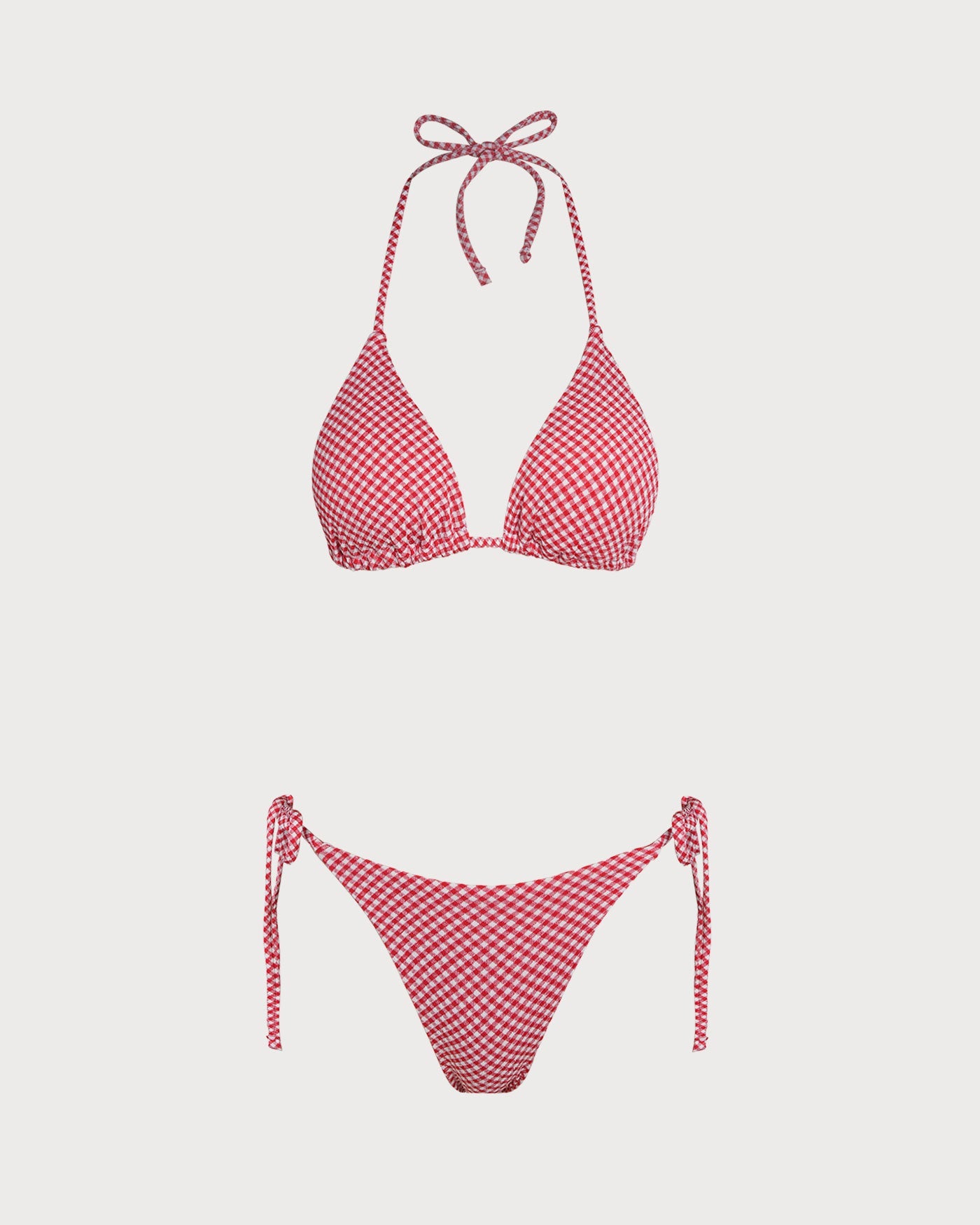 Anna-Berg | Plaid Triangle Bikini Set for Women, Red, Fit: Regular
