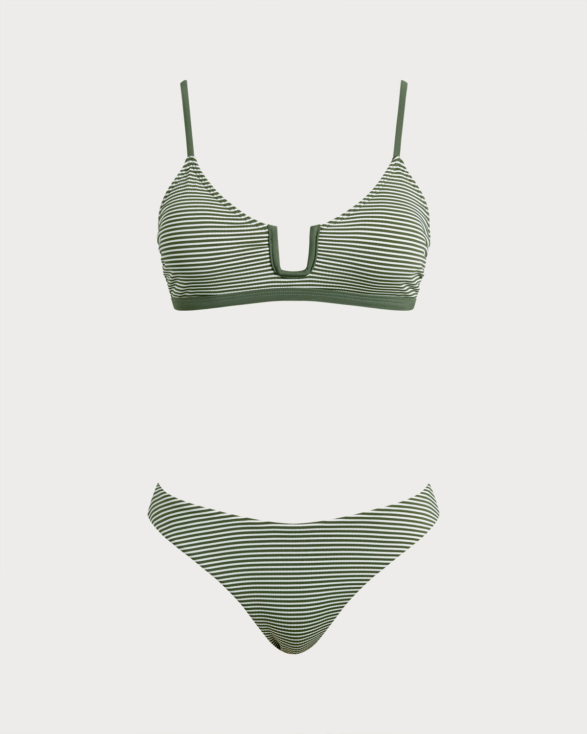 Anna-Berg | Striped Bralette Bikini Set for Women, Nylon, Regular Fit, Army Green