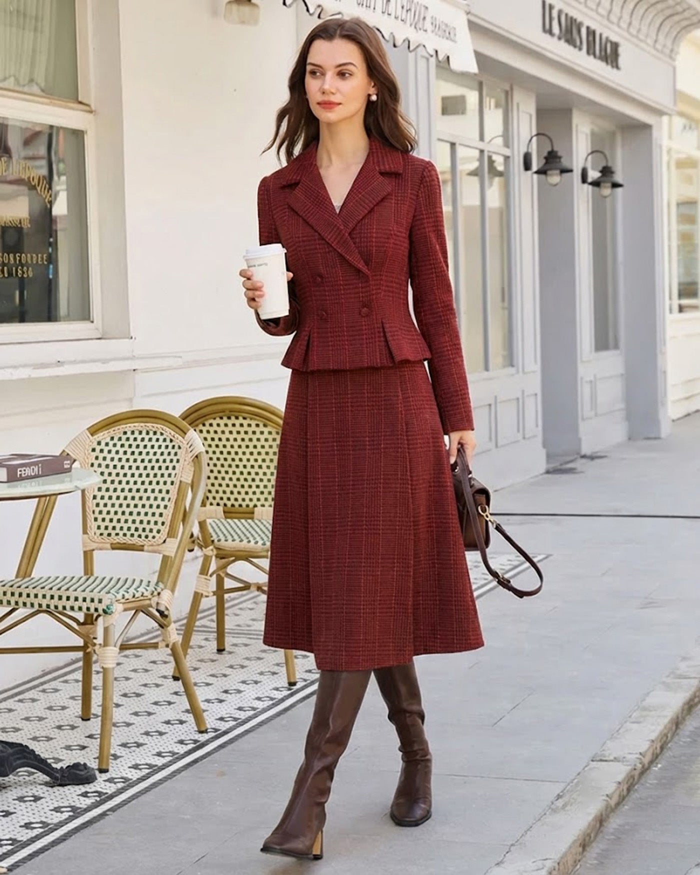 Anna-Berg | A-Line Midi Skirt, Red, Plaid