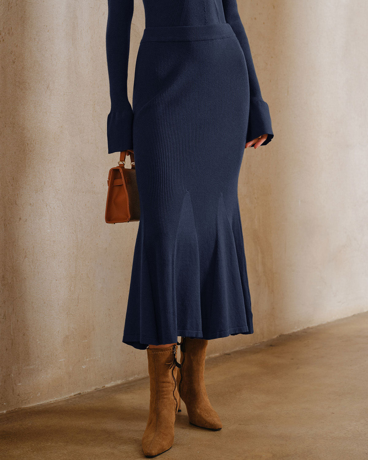 Anna-Berg | Knit Midi Skirt for Women in Navy