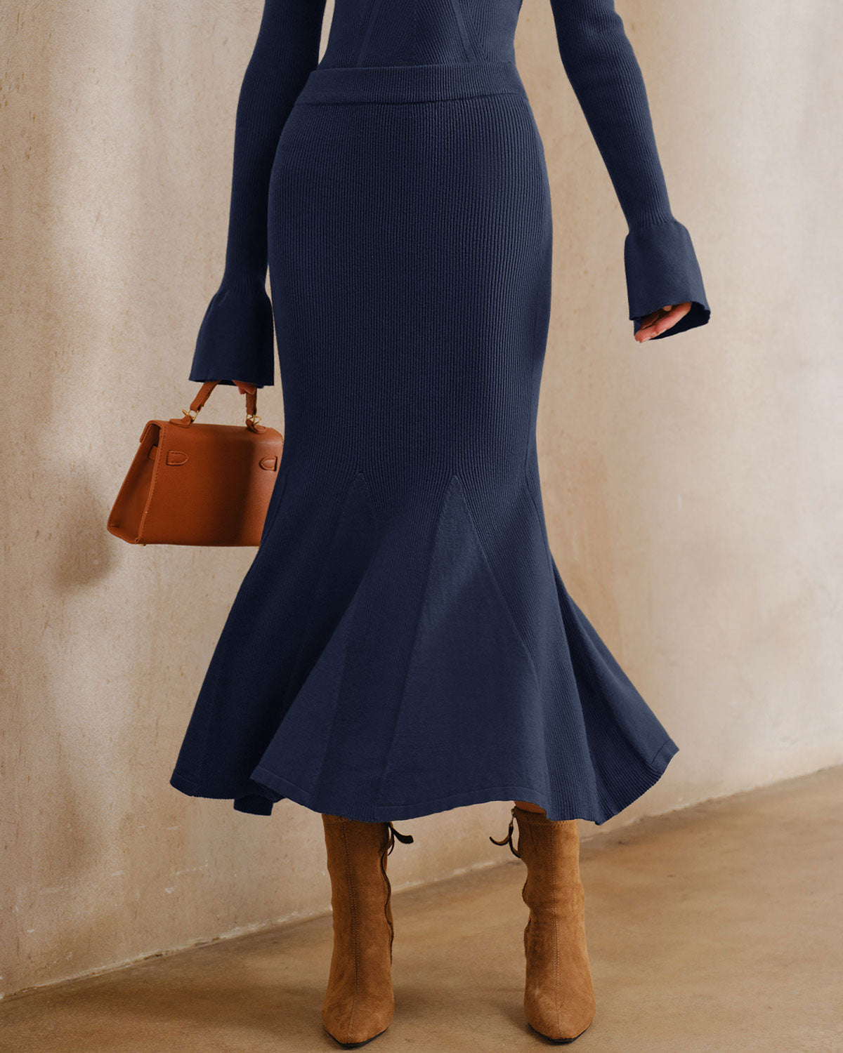 Anna-Berg | Knit Midi Skirt for Women in Navy