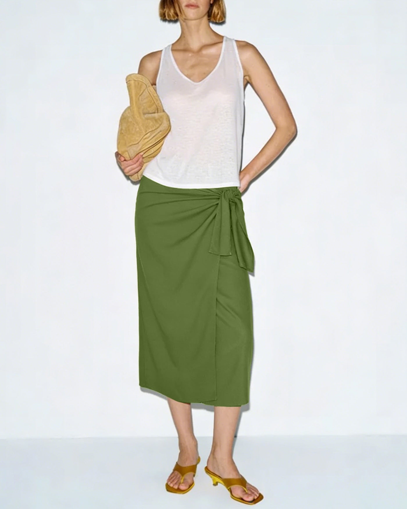Anna-Berg | Green Tie Midi Skirt