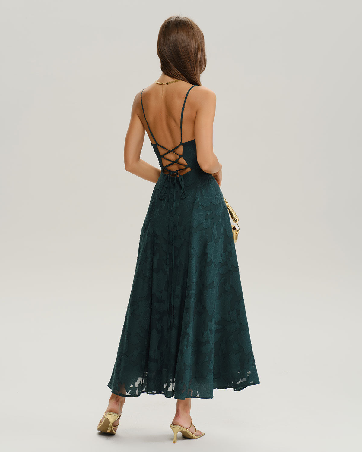 Anna-Berg | Emerald Floral Lace Slip Square Dress