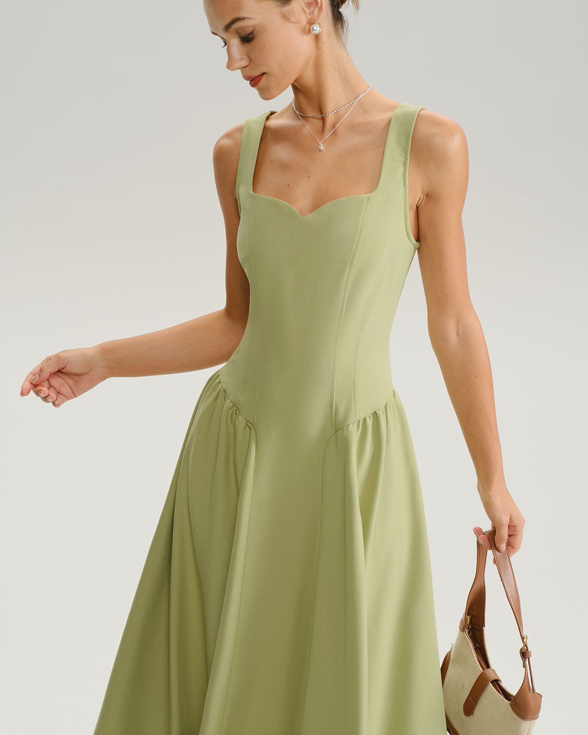 Anna-Berg | Sage Slip Sweetheart Neck Dress