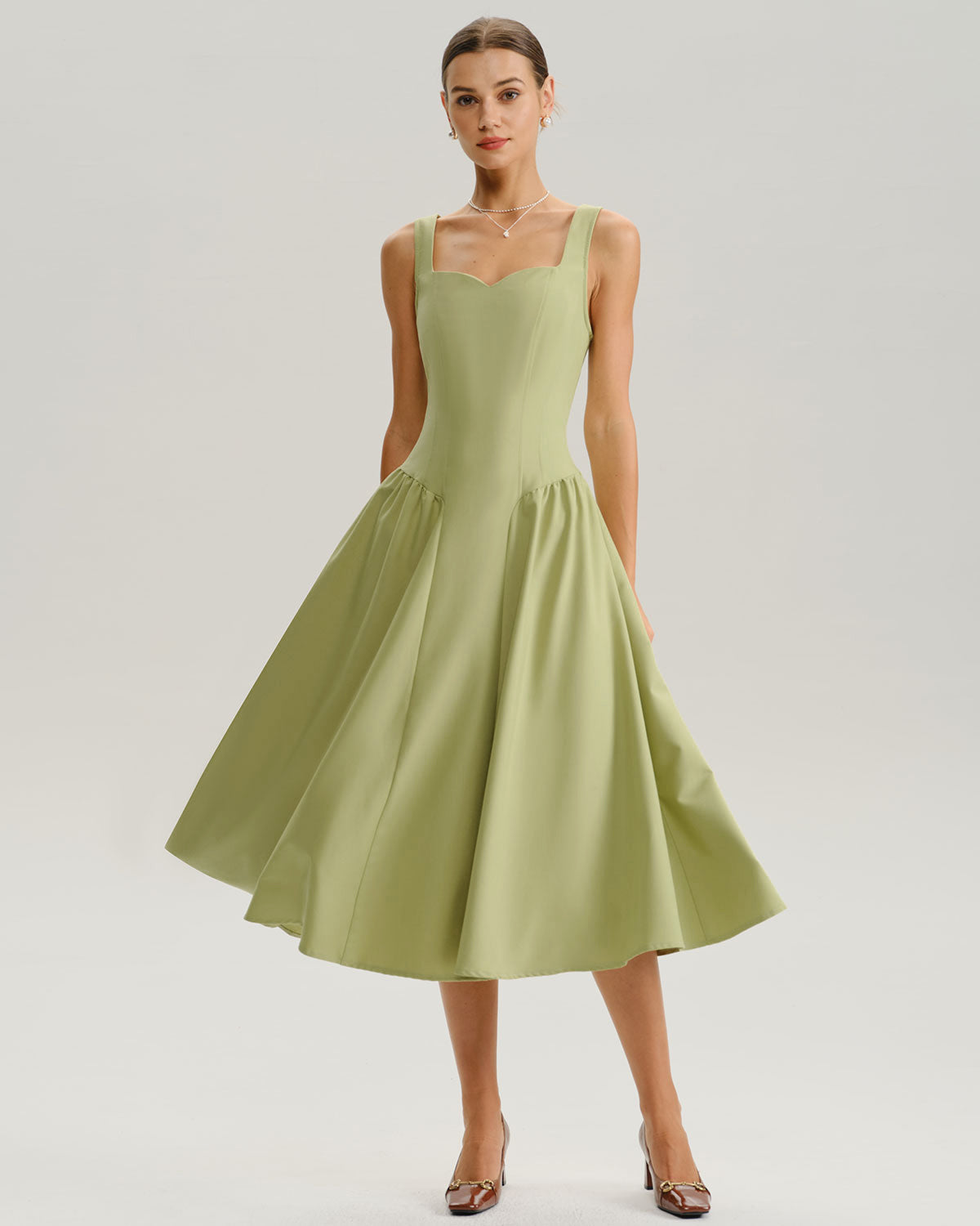 Anna-Berg | Sage Slip Sweetheart Neck Dress