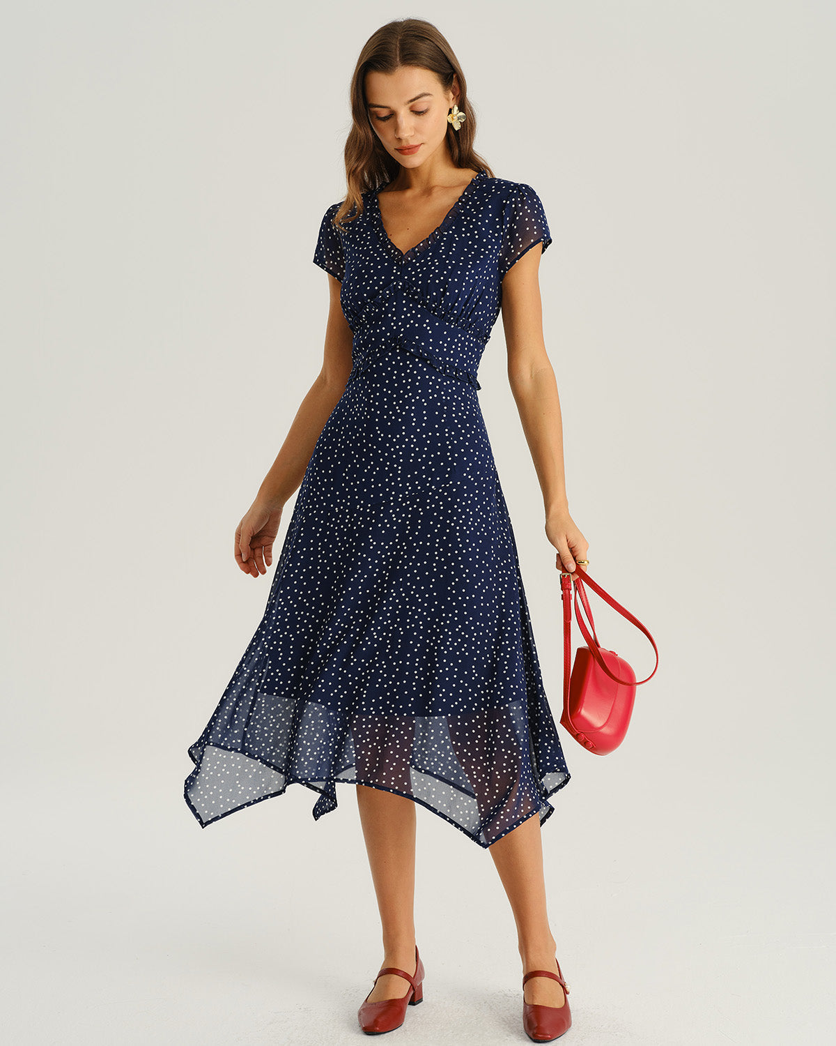 Anna-Berg | Navy Blue Polka Dot Chiffon Dress