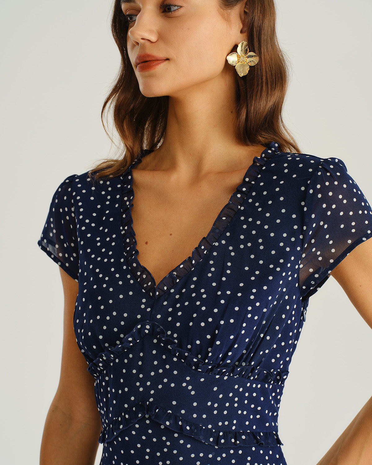 Anna-Berg | Navy Blue Polka Dot Chiffon Dress