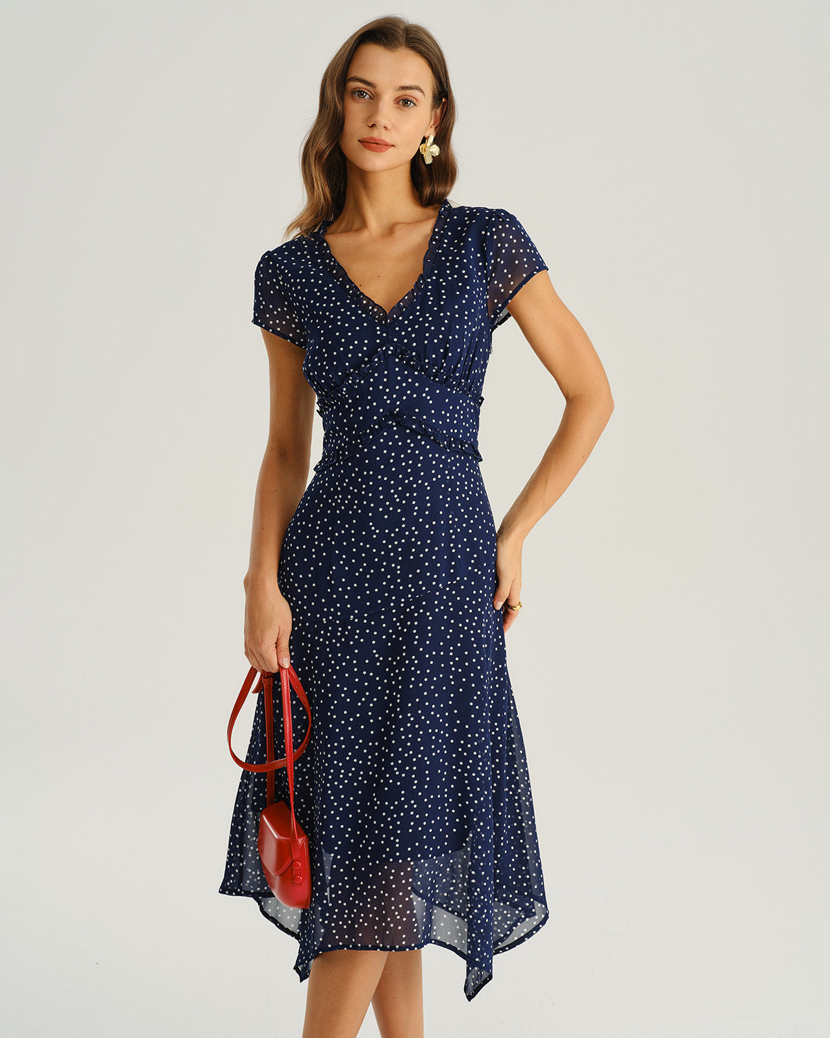 Anna-Berg | Navy Blue Polka Dot Chiffon Dress