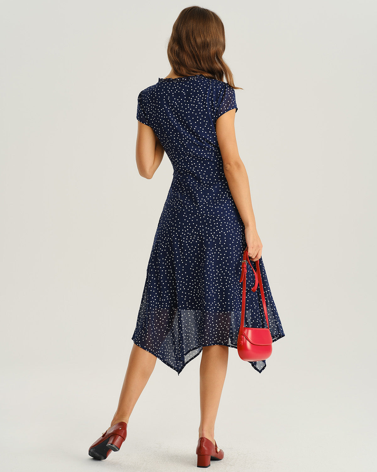 Anna-Berg | Navy Blue Polka Dot Chiffon Dress
