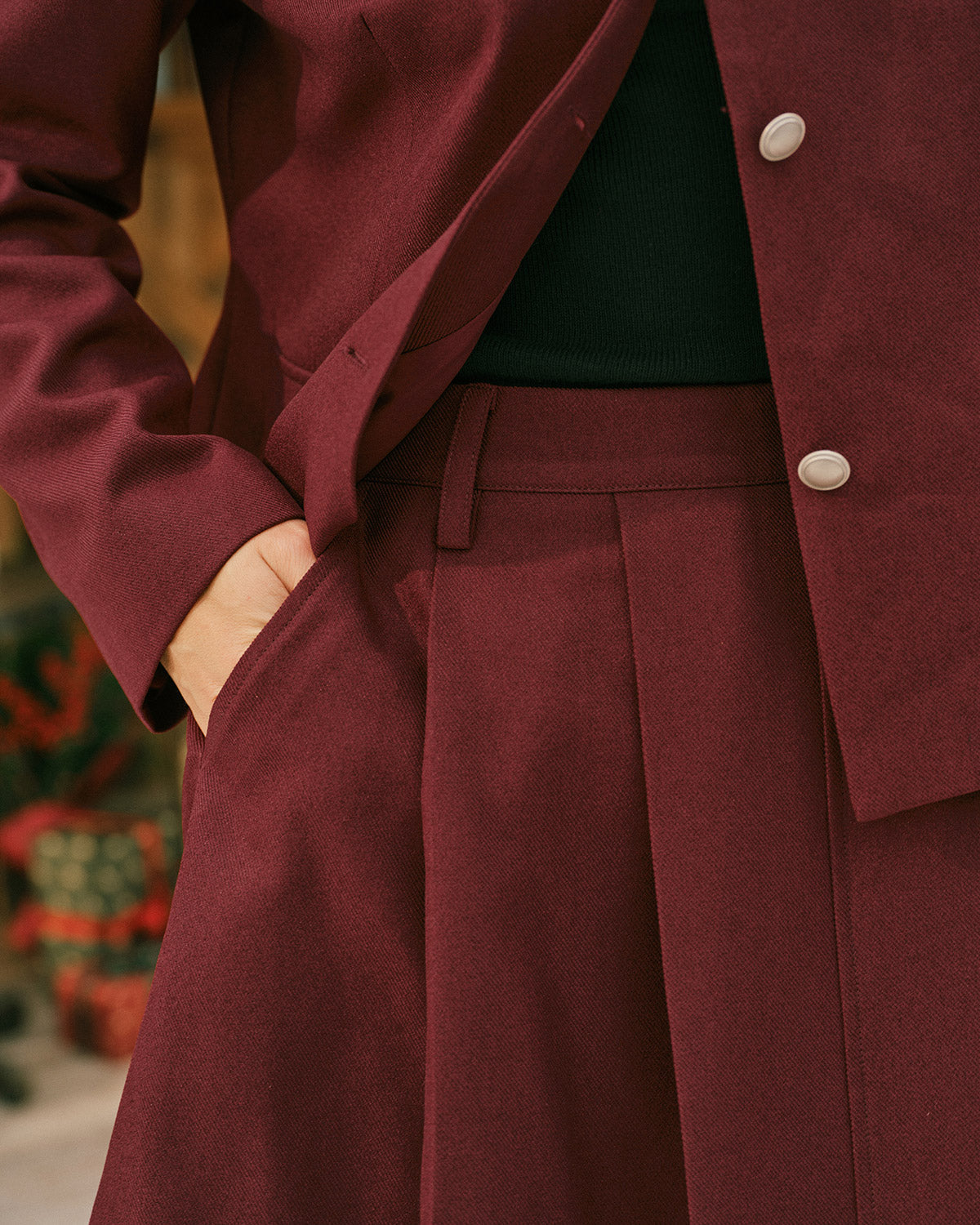 Anna-Berg | Pleated A-Line Mini Skirt, Wine Red