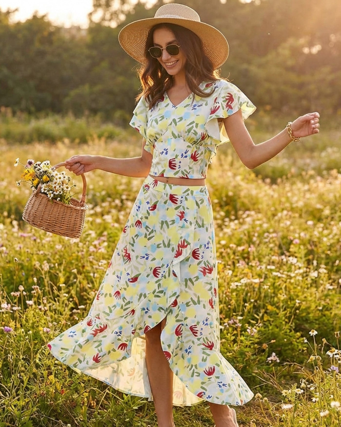 Anna-Berg | A-Line Midi Skirt, Floral, Women's, Fit & Flare, Multi-Color